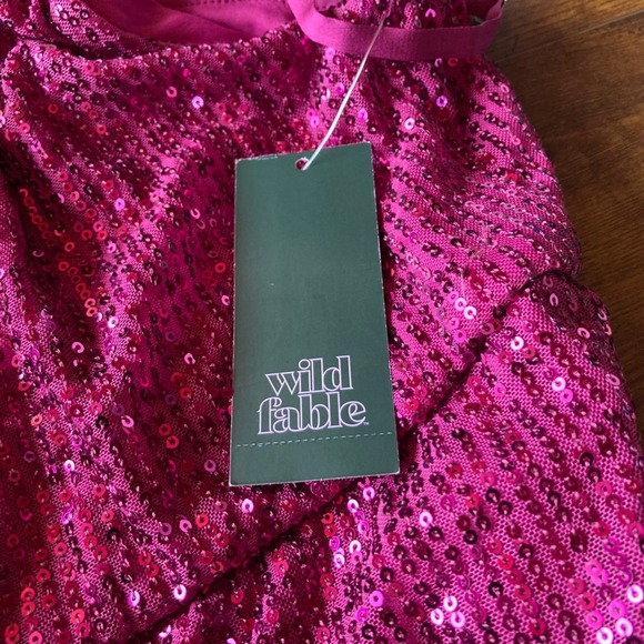 Wild Fable Purple Sequin Mini Dress Ruched Drawstring Sleeveless Party L - Picture 8 of 10